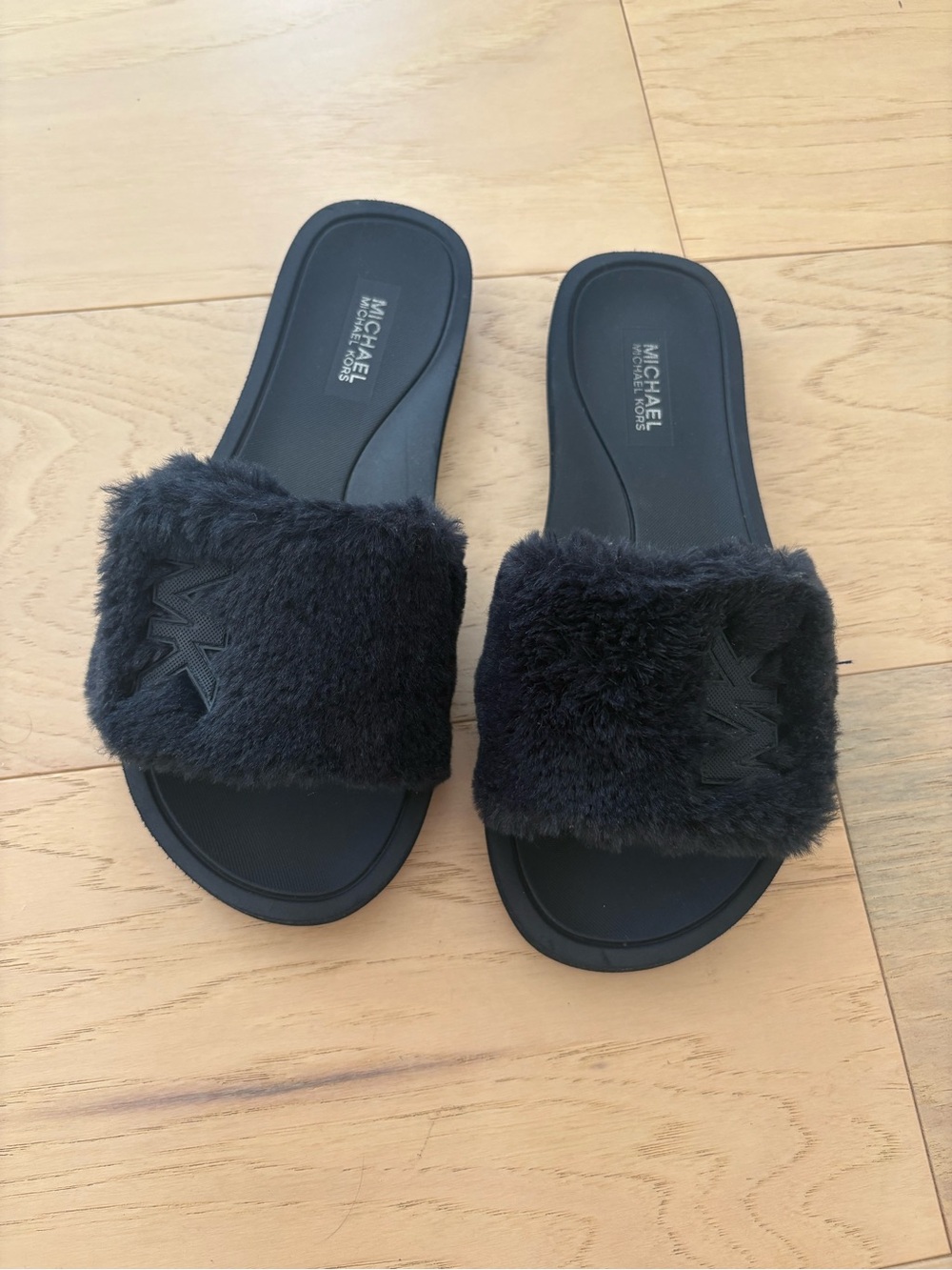 MICHAEL Michael Kors Navy Blue Faux-Fur Slides